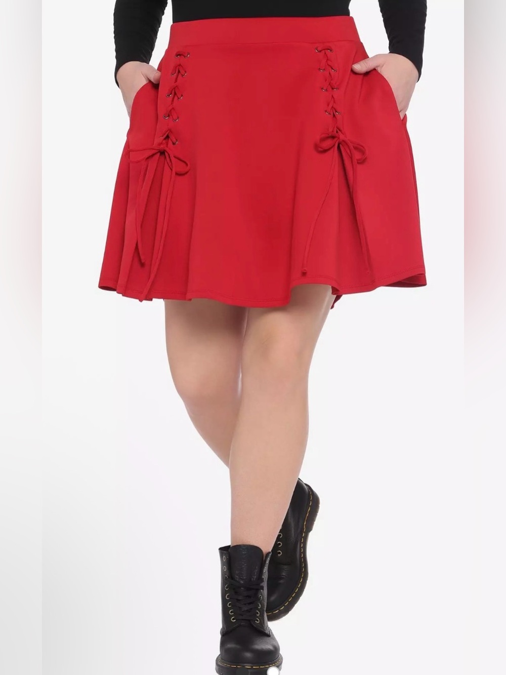 Hot Topic Red Lace-Up Skater Skirt Plus Size 3X NWT